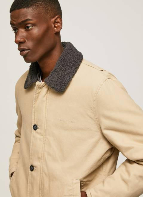 Pepe Jeans Short Puffer Canvas Jacket Men Stone Z22X838