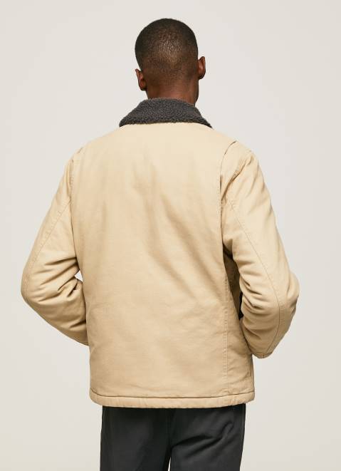 Pepe Jeans Short Puffer Canvas Jacket Men Stone Z22X838