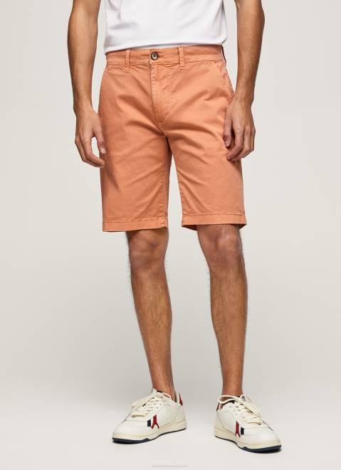Pepe Jeans Cotton Chino Shorts Men Squash Orange Z22X1132