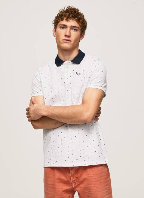 Pepe Jeans All-Over Print Pique Polo Shirt Men White Z22X1094