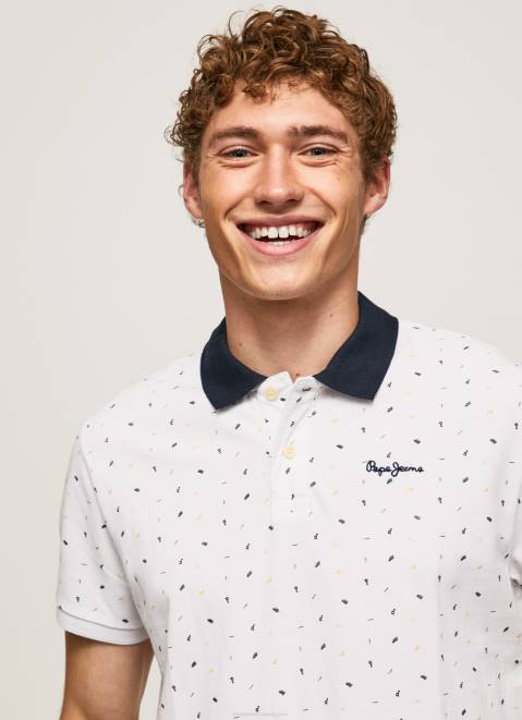 Pepe Jeans All-Over Print Pique Polo Shirt Men White Z22X1094