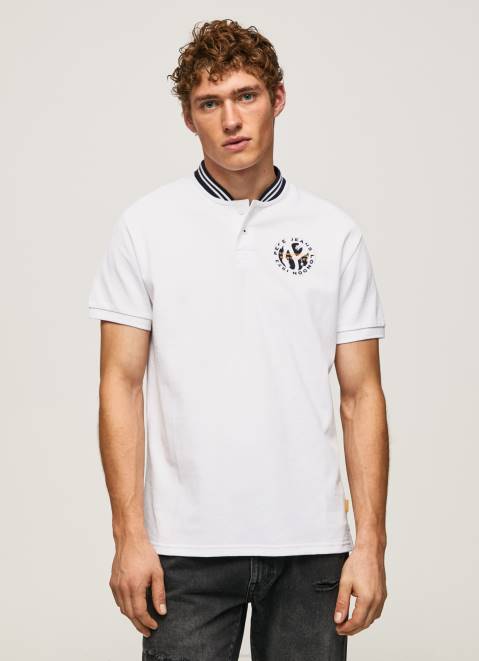 Pepe Jeans Baseball Collar Pique Polo Shirt Men White Z22X1087