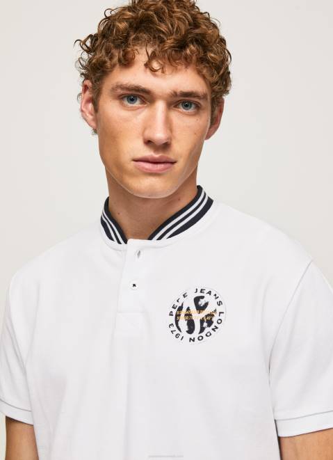 Pepe Jeans Baseball Collar Pique Polo Shirt Men White Z22X1087