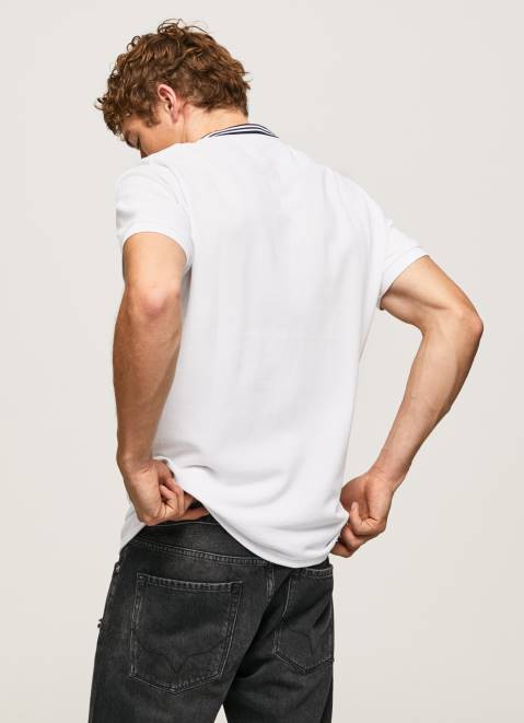 Pepe Jeans Baseball Collar Pique Polo Shirt Men White Z22X1087