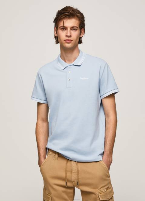 Pepe Jeans Embroidered Logo Pique Polo Shirt Men Bleach Blue Z22X1080