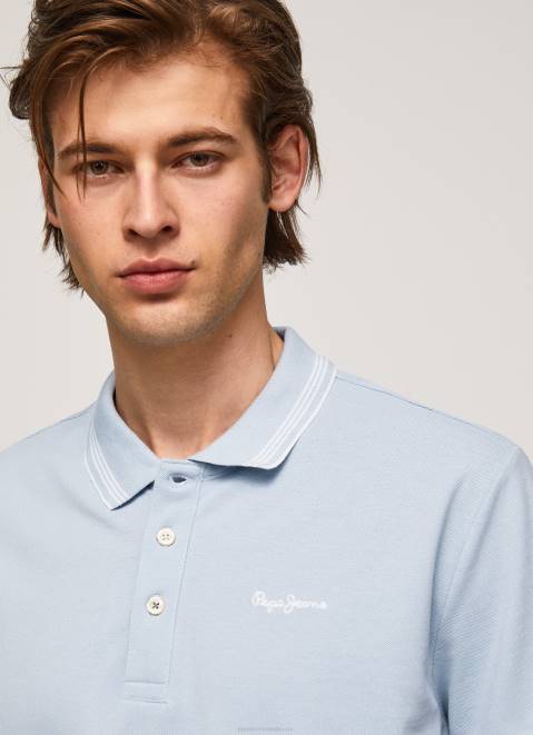 Pepe Jeans Embroidered Logo Pique Polo Shirt Men Bleach Blue Z22X1080