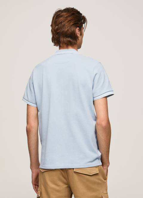 Pepe Jeans Embroidered Logo Pique Polo Shirt Men Bleach Blue Z22X1080