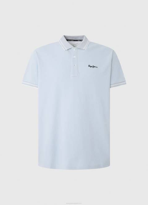 Pepe Jeans Embroidered Logo Pique Polo Shirt Men Bleach Blue Z22X1080