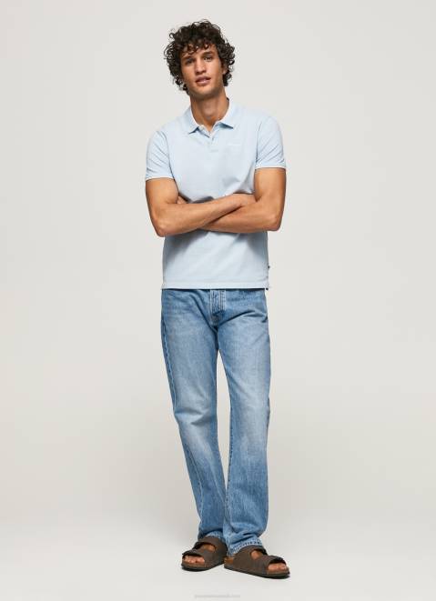 Pepe Jeans Embroidered Logo Pique Polo Shirt Men Bleach Blue Z22X1096