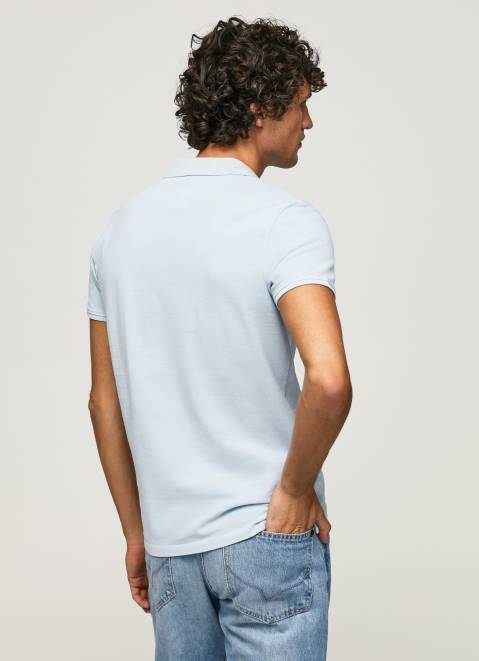 Pepe Jeans Embroidered Logo Pique Polo Shirt Men Bleach Blue Z22X1096