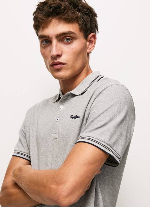 Pepe Jeans Embroidered Logo Pique Polo Shirt Men Grey Marl Z22X1077