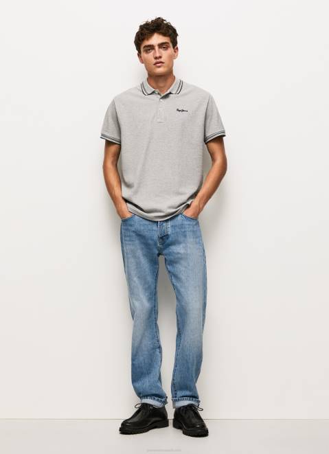 Pepe Jeans Embroidered Logo Pique Polo Shirt Men Grey Marl Z22X1077