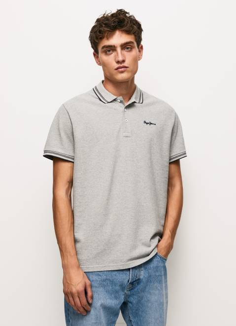 Pepe Jeans Embroidered Logo Pique Polo Shirt Men Grey Marl Z22X1077