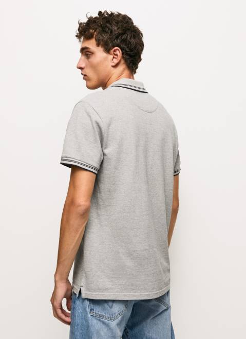 Pepe Jeans Embroidered Logo Pique Polo Shirt Men Grey Marl Z22X1077
