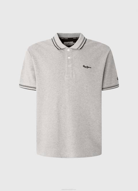 Pepe Jeans Embroidered Logo Pique Polo Shirt Men Grey Marl Z22X1077