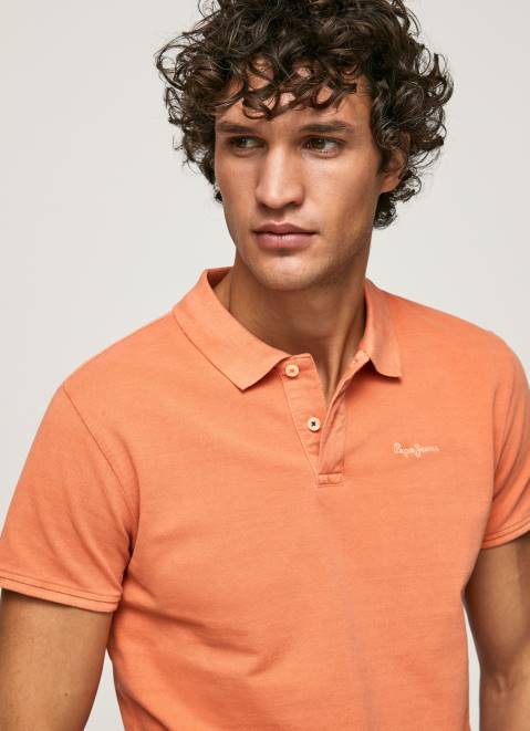 Pepe Jeans Embroidered Logo Pique Polo Shirt Men Squash Orange Z22X1095
