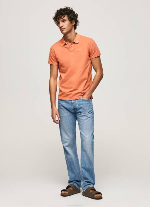 Pepe Jeans Embroidered Logo Pique Polo Shirt Men Squash Orange Z22X1095