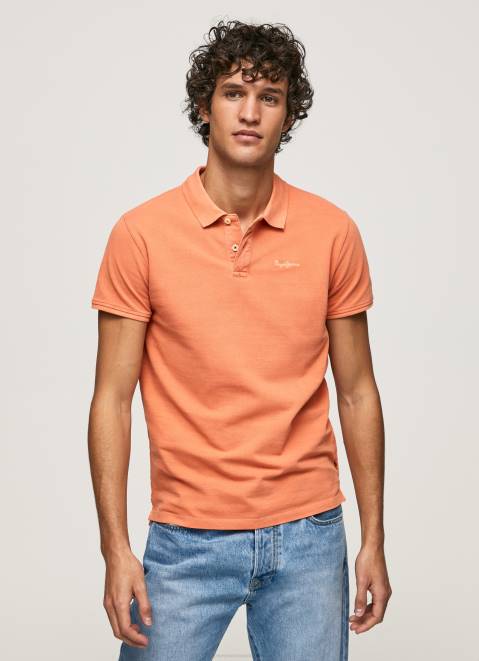 Pepe Jeans Embroidered Logo Pique Polo Shirt Men Squash Orange Z22X1095