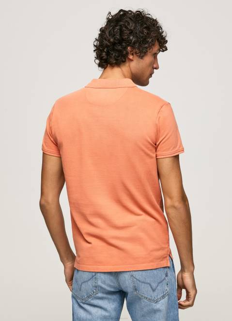 Pepe Jeans Embroidered Logo Pique Polo Shirt Men Squash Orange Z22X1095