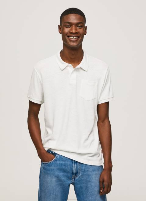 Pepe Jeans Polo Shirt Cotton Linen Men Off White Z22X1089