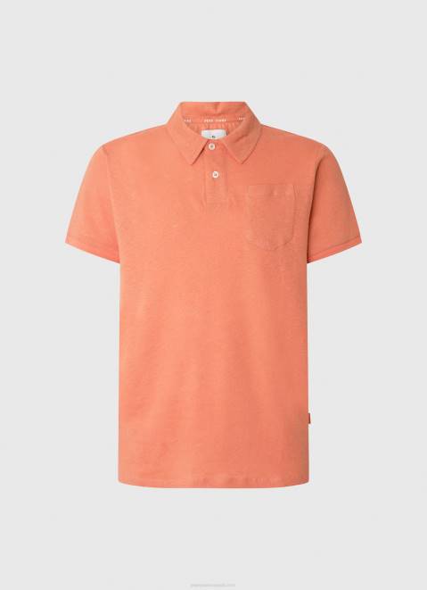 Pepe Jeans Polo Shirt Cotton Linen Men Squash Orange Z22X1088