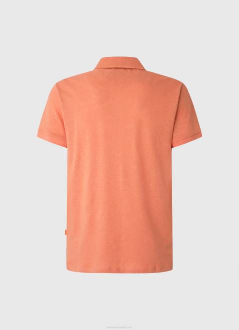 Pepe Jeans Polo Shirt Cotton Linen Men Squash Orange Z22X1088