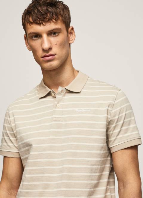 Pepe Jeans Striped Print Polo Shirt Men Malt Z22X1093