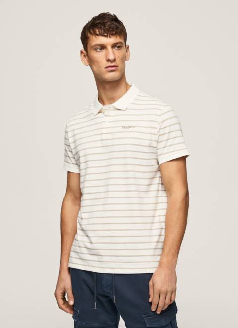 Pepe Jeans Striped Print Polo Shirt Men Off White Z22X1092