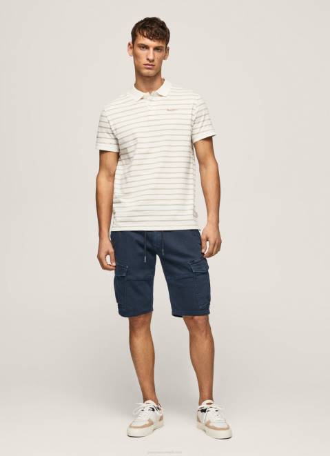 Pepe Jeans Striped Print Polo Shirt Men Off White Z22X1092