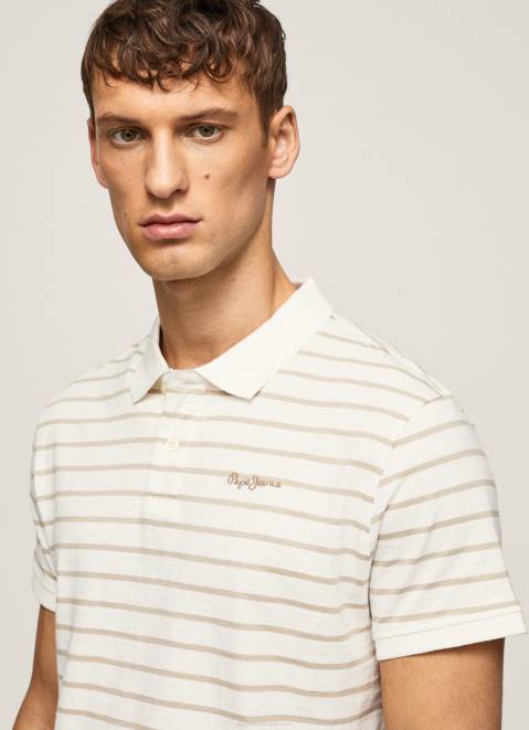 Pepe Jeans Striped Print Polo Shirt Men Off White Z22X1092