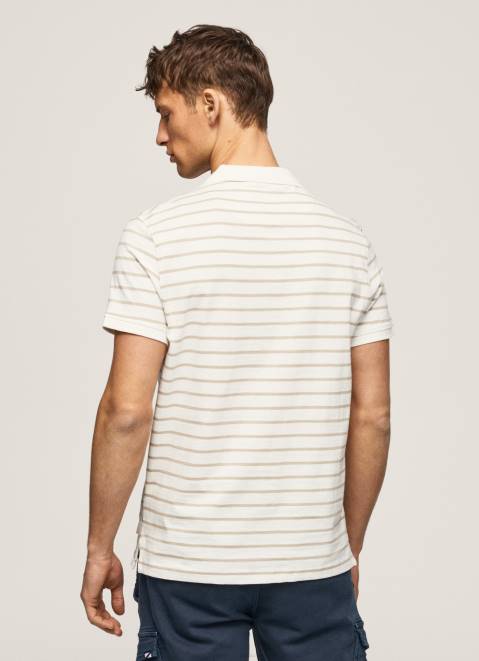 Pepe Jeans Striped Print Polo Shirt Men Off White Z22X1092