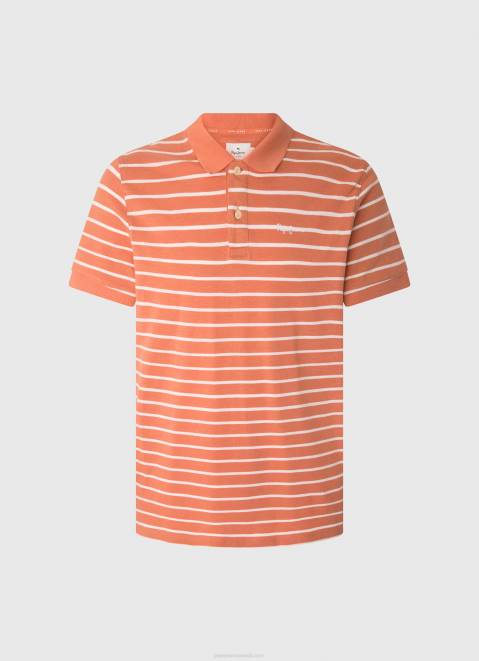 Pepe Jeans Striped Print Polo Shirt Men Squash Orange Z22X1091