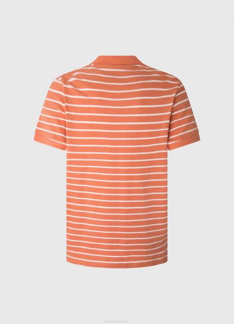 Pepe Jeans Striped Print Polo Shirt Men Squash Orange Z22X1091