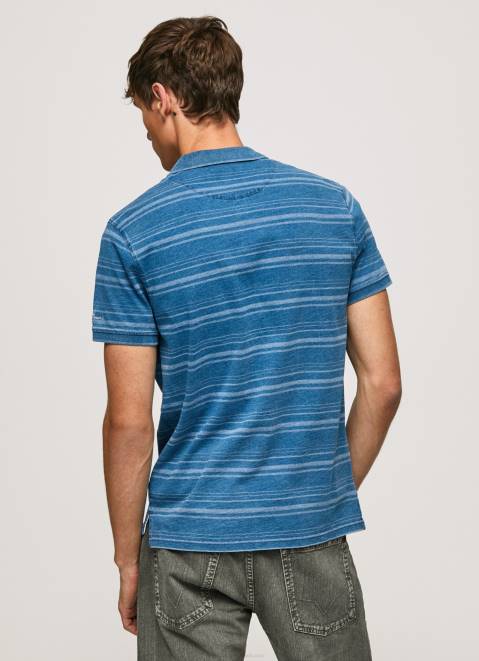 Pepe Jeans Striped Printed Cotton Polo Shirt Men Indigo Z22X1083