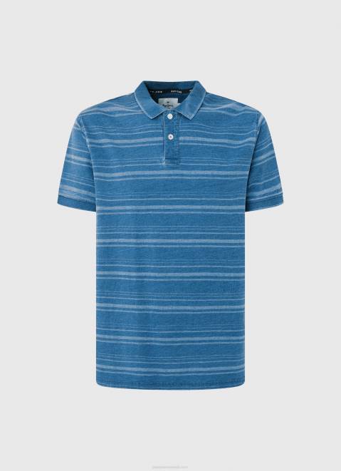 Pepe Jeans Striped Printed Cotton Polo Shirt Men Indigo Z22X1083