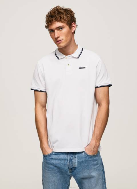 Pepe Jeans Trimmed Cotton Pique Polo Shirt Men White Z22X1090