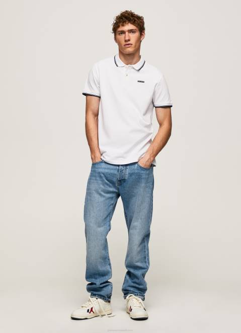 Pepe Jeans Trimmed Cotton Pique Polo Shirt Men White Z22X1090