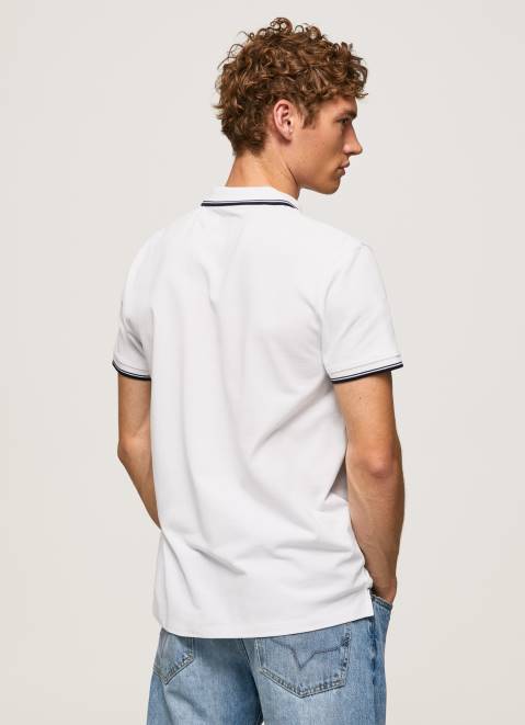Pepe Jeans Trimmed Cotton Pique Polo Shirt Men White Z22X1090