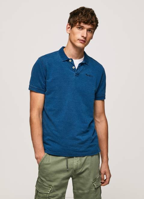 Pepe Jeans Worn-Effect Cotton Polo Shirt Men Indigo Z22X1079