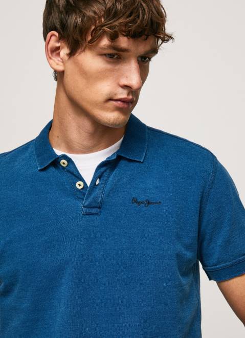 Pepe Jeans Worn-Effect Cotton Polo Shirt Men Indigo Z22X1079