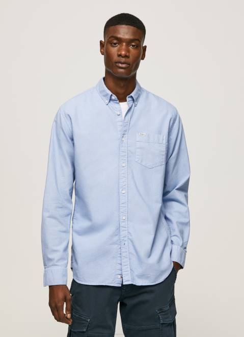 Pepe Jeans Fabio Regular Fit Oxford Shirt Men Bleach Blue Z22X1027