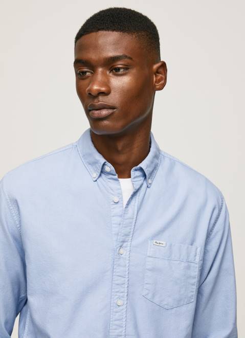 Pepe Jeans Fabio Regular Fit Oxford Shirt Men Bleach Blue Z22X1027