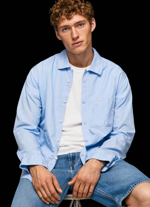 Pepe Jeans Lambert Fil A Fil Straight Fit Shirt Men Bleach Blue Z22X1030