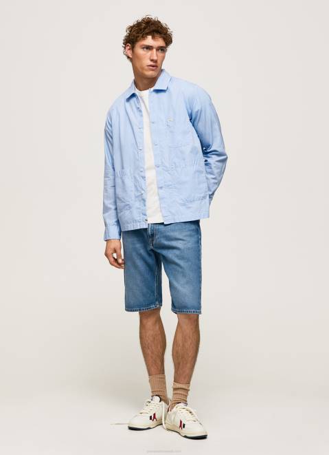 Pepe Jeans Lambert Fil A Fil Straight Fit Shirt Men Bleach Blue Z22X1030