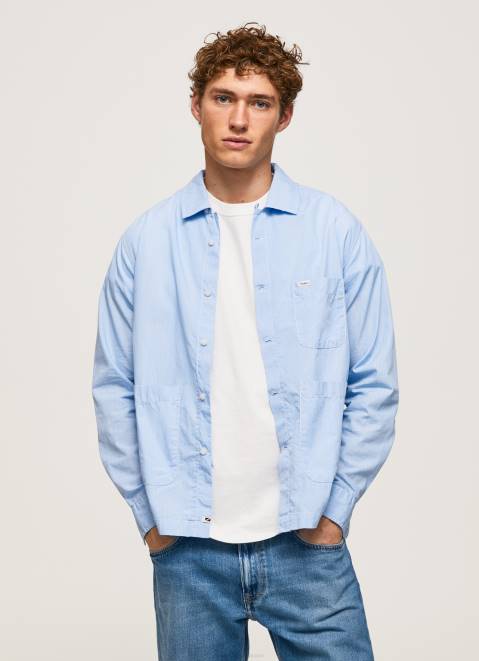 Pepe Jeans Lambert Fil A Fil Straight Fit Shirt Men Bleach Blue Z22X1030