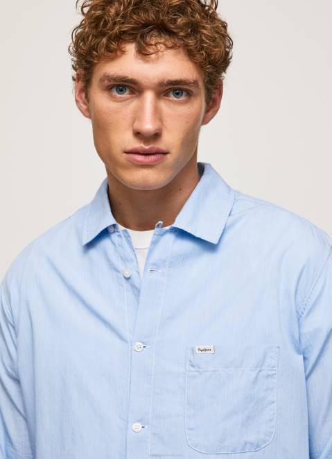 Pepe Jeans Lambert Fil A Fil Straight Fit Shirt Men Bleach Blue Z22X1030