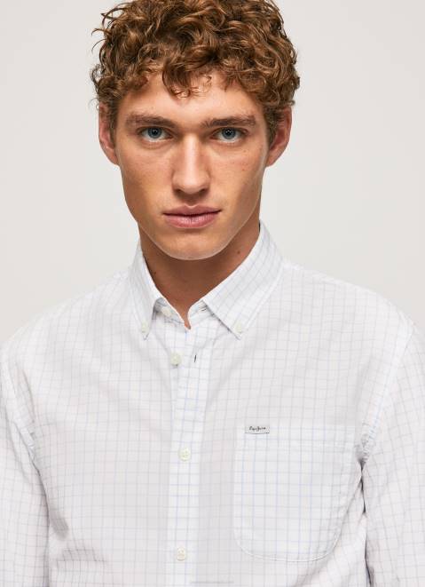 Pepe Jeans Larry Slim Fit Poplin Shirt Men Bleach Blue Z22X1028