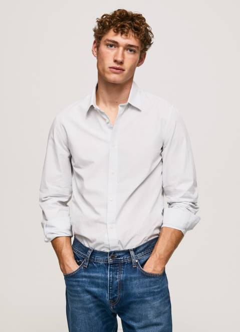 Pepe Jeans Lawrence Slim Fit Poplin Shirt Men Bleach Blue Z22X1050