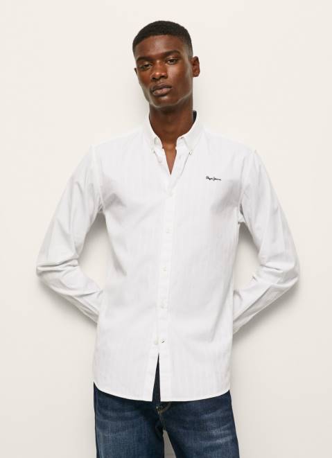 Pepe Jeans Lisselton Striped Dobby Shirt Men White Z22X1064