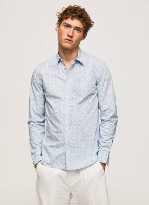 Pepe Jeans Lovejoy Floral Poplin Shirt Men Bleach Blue Z22X1045